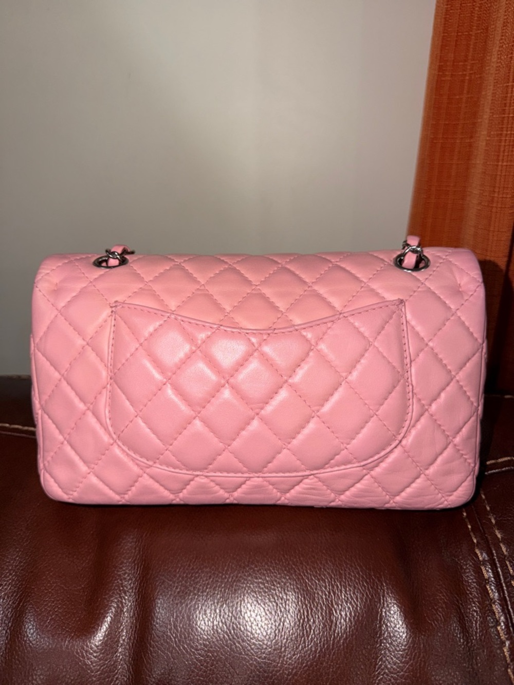 ‼️Authentic Chanel Pink Lambskin Leather Medium Classic Flap Shoulder Bag - Picture 4 of 16
